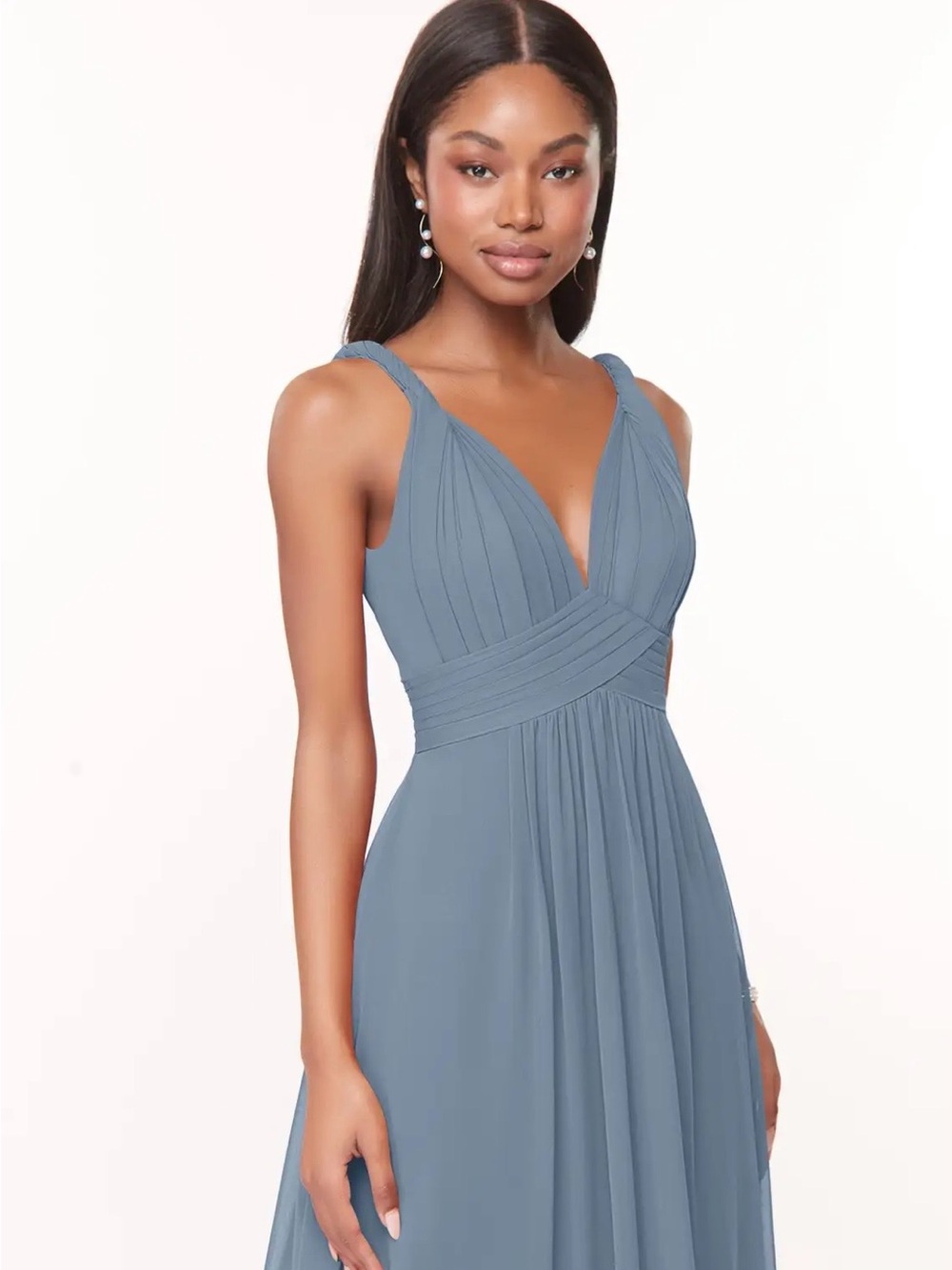Azazie Dusty Blue V-Neck Full Length Chiffon Dress Size 10